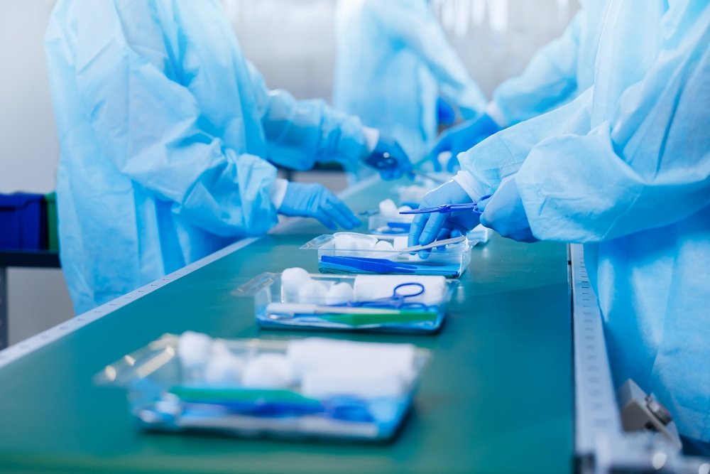A packing line for medical supplies.